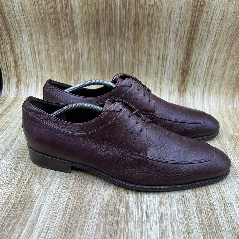 Salvatore Ferragamo Lanier Oxford Men's Size 10.5 EE Burgundy Pebbled Leather